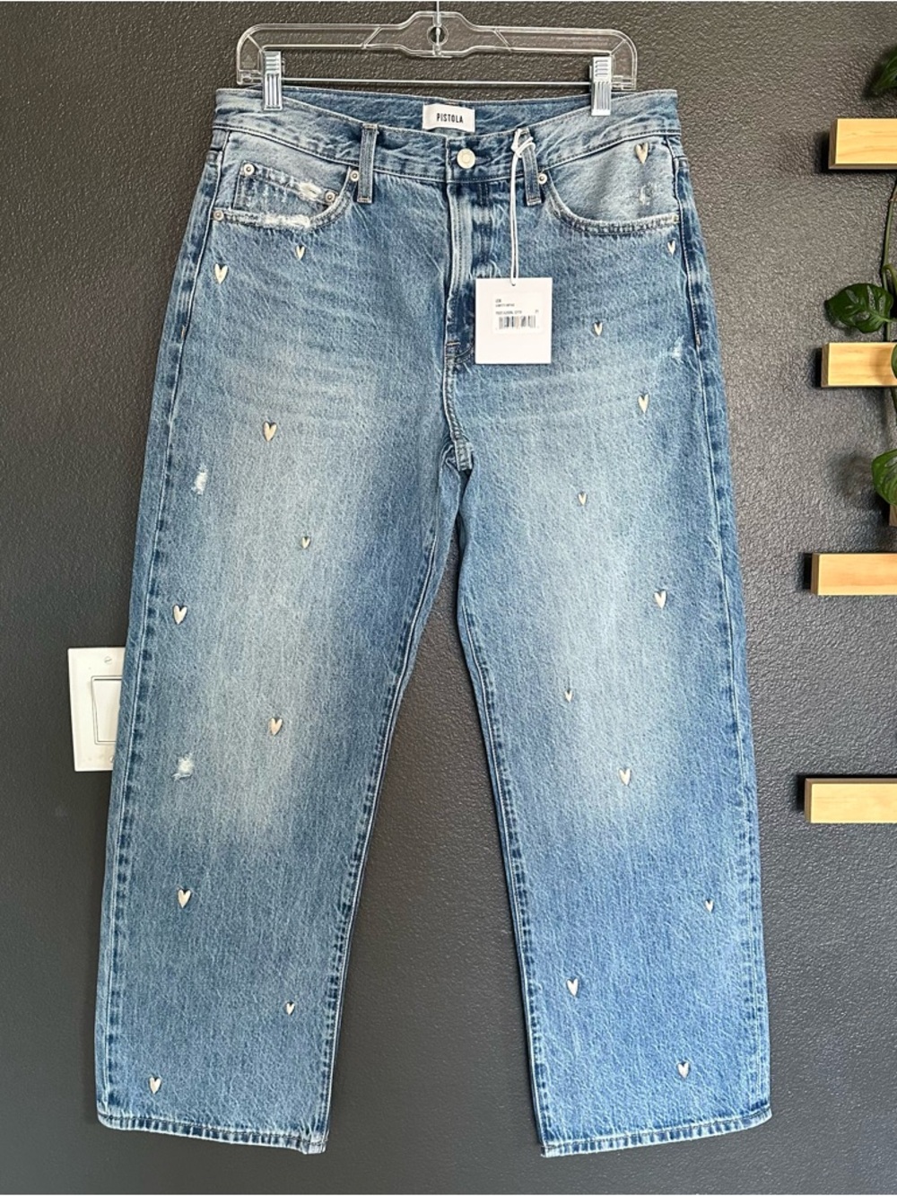 Pistola Lexi Mid Rise Bowed Straight Jeans Confetti Vintage Hearts Size 30 NWT - Picture 6 of 14